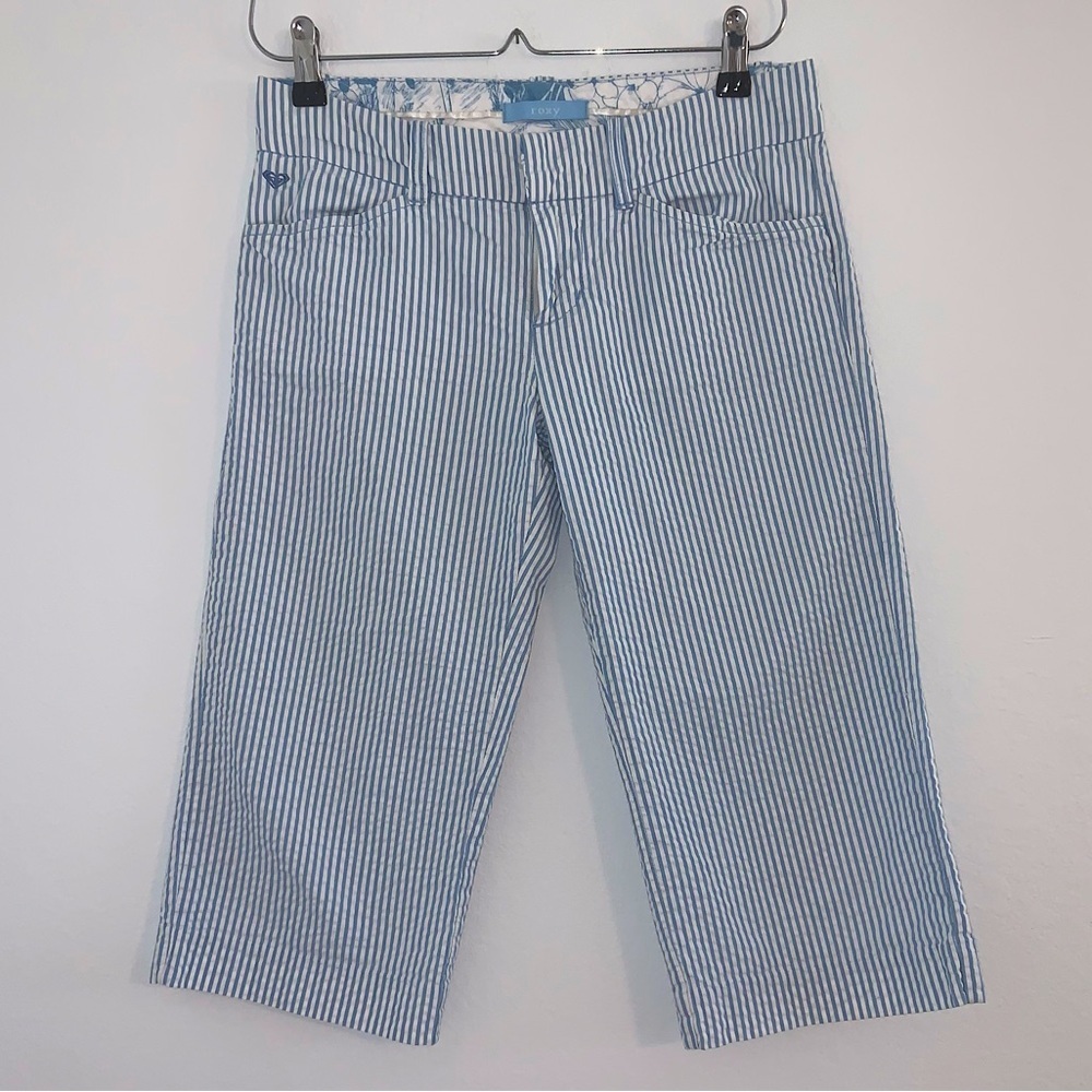 Roxy Y2k Pinstripe Capris Blue/White Juniors